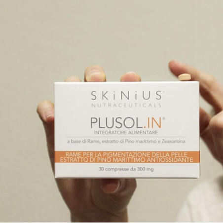 Plusol.IN integratore per la pigmentazione della pelle e antiossidante.